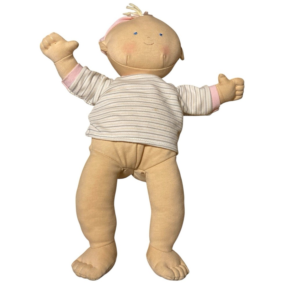2010 Pottery Barn Kids Abby Cloth Baby Doll #160 Yarn Hair Hat Soft Toy 14"